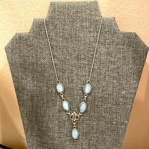 Vintage Amco Sterling Silver Light Blue Moonstone Glass Necklace